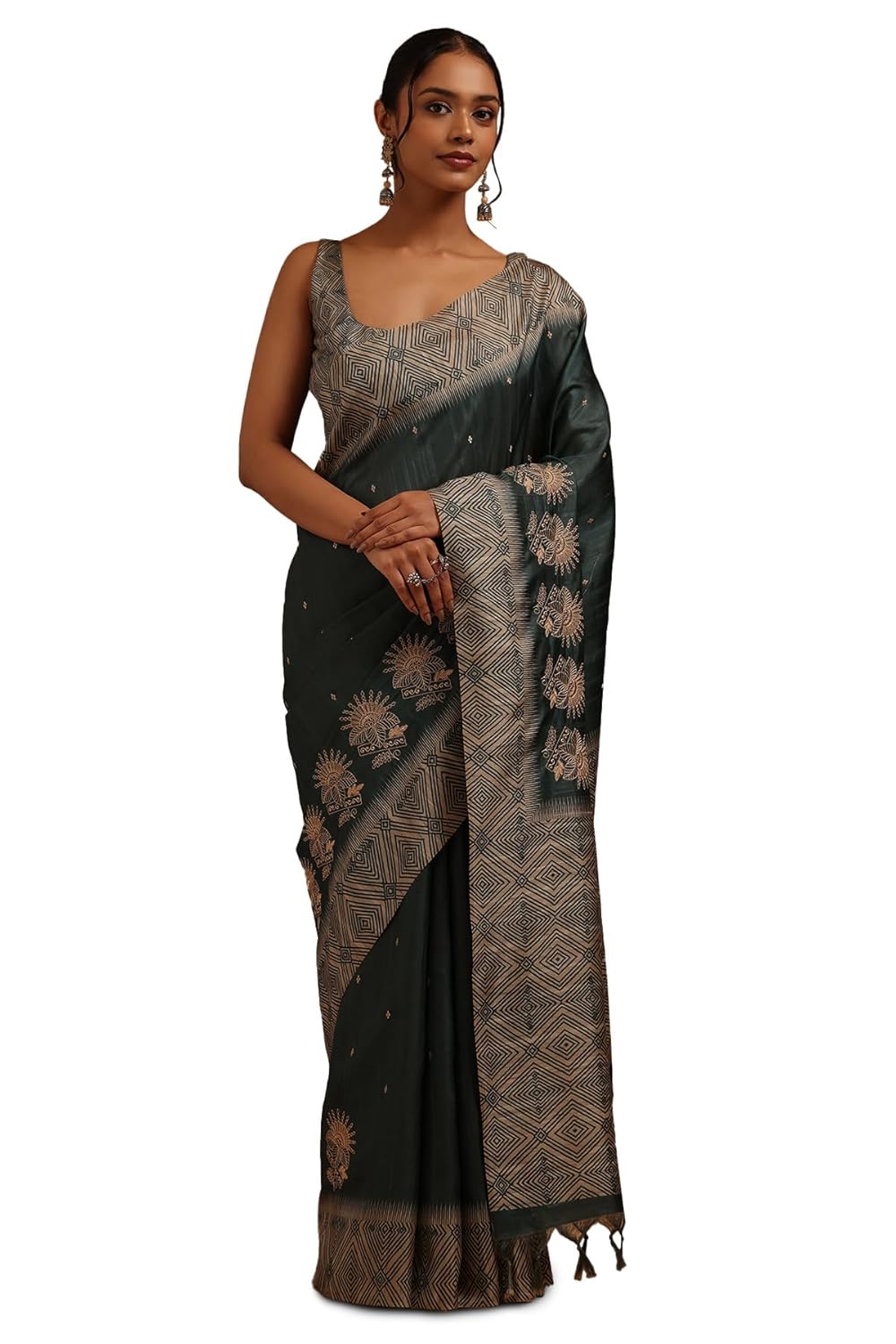 Vasthrlay Classic Tussar Embroidered Saree for festive ethnic occasions