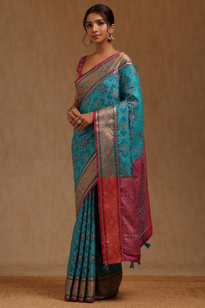 Vasthrlay Patola Light Green Saree with decorative Traditional design