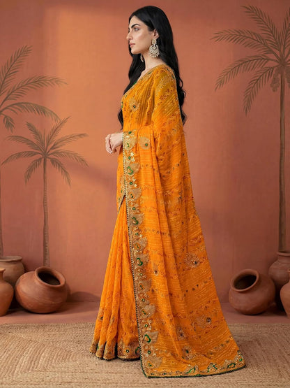 Vasthrlay Red saree with Embroidery styling and Georgette look