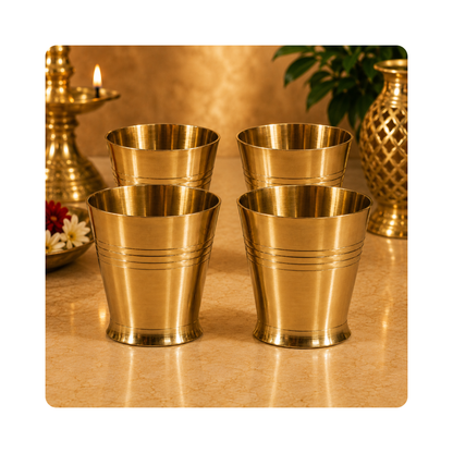 Pure Brass Small Pooja/Bhog Glass | Pack of 4