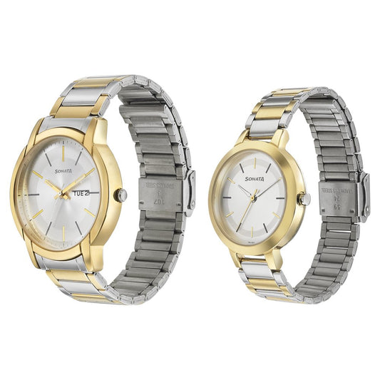 Sonata Quartz Analog Silver Dial Metal Strap Watch for Couple Style NT770318141BM01 image 2