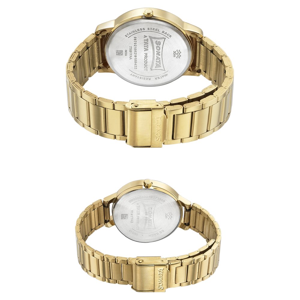 Sonata Quartz Analog White Dial Metal Strap Watch for Couple image 4