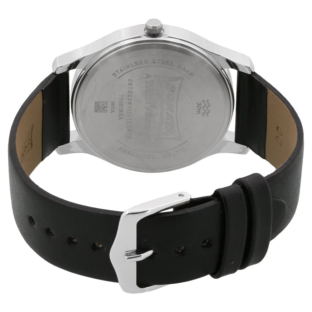 Sonata Quartz Analog Silver Dial Leather Strap Watch for Men image 4