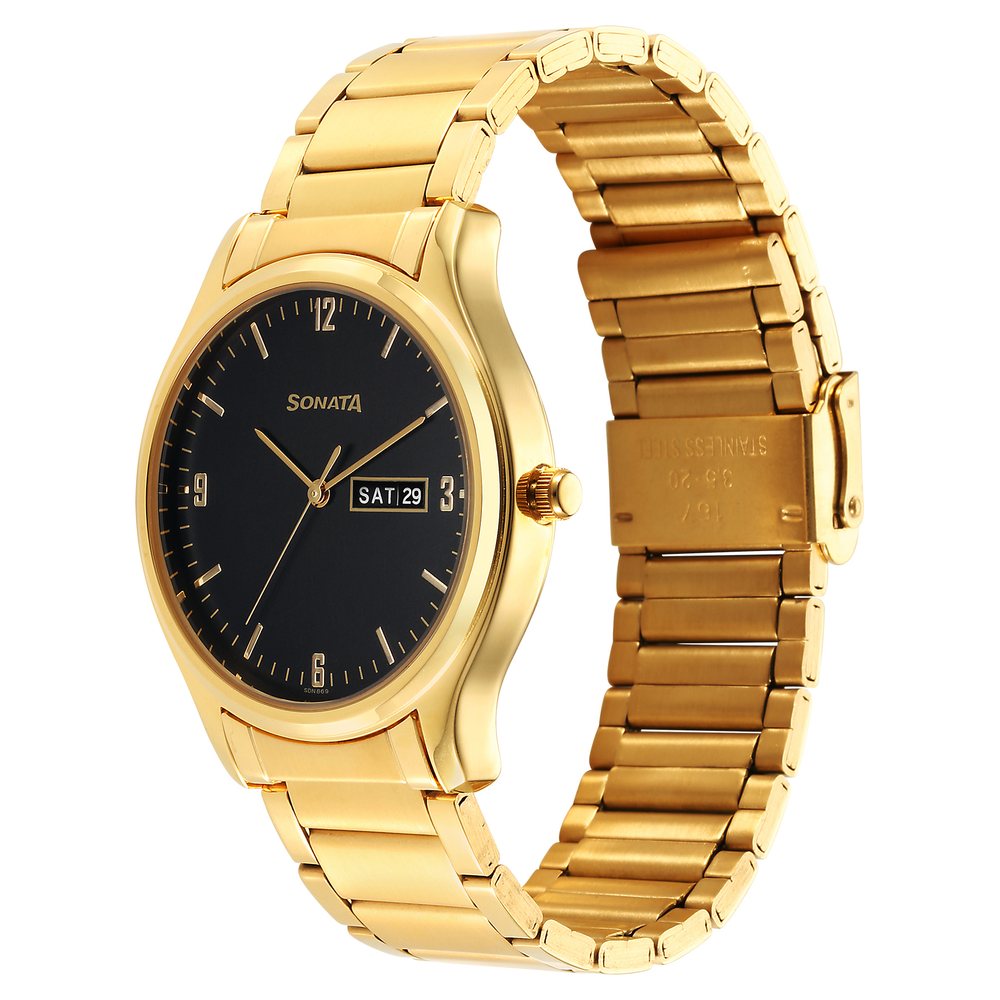 Sonata Quartz Analog with Day and Date Black Dial Watch for Men image 2