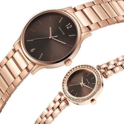 Sonata Quartz Analog Brown Dial Stainless Steel Strap Watch for Couple image 3