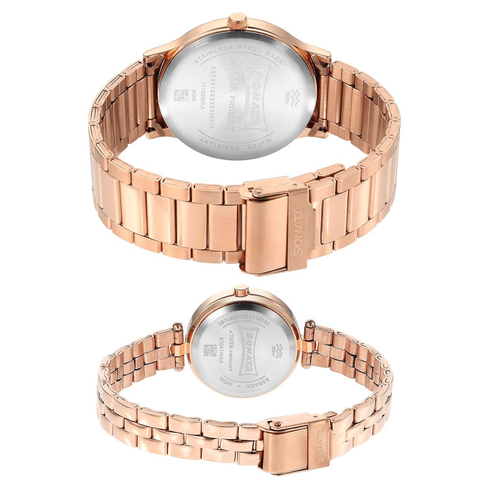 Sonata Quartz Analog Brown Dial Stainless Steel Strap Watch for Couple image 4