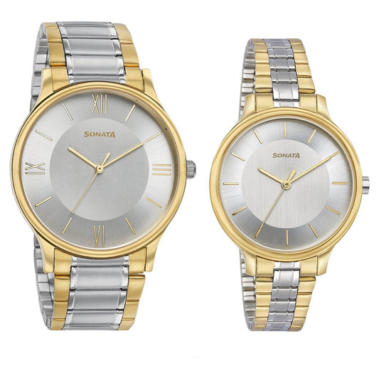 Sonata Modern Bandhan Quartz Analog Silver Dial Stainless Steel Strap Watch for Couple Style NU7710587050BM02 image 2