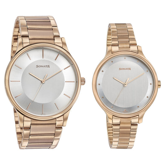 Sonata Modern Bandhan Quartz Analog Silver Dial Stainless Steel Strap Watch for Couple Style NT7710587050WM02 image 2