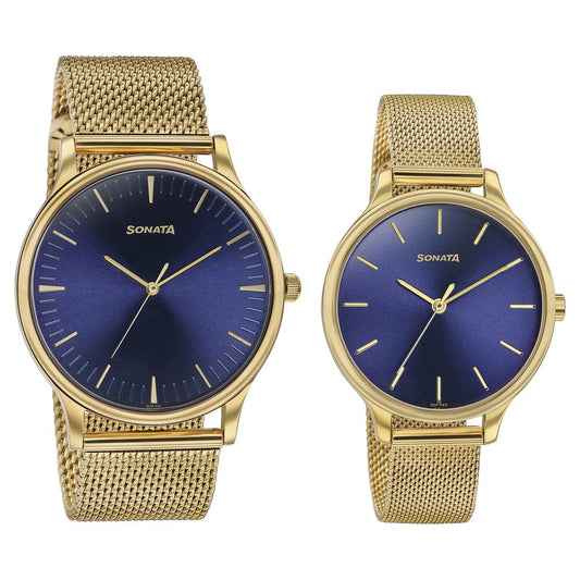 Sonata Modern Bandhan Quartz Analog Blue Dial Stainless Steel Strap Watch for Couple image 2