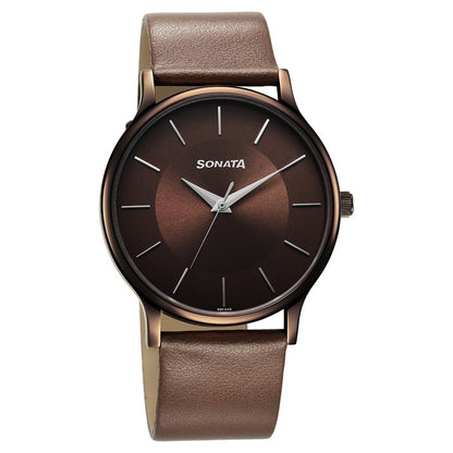 Sonata Aspire Quartz Analog Brown Dial Leather Strap Watch for Men image 1