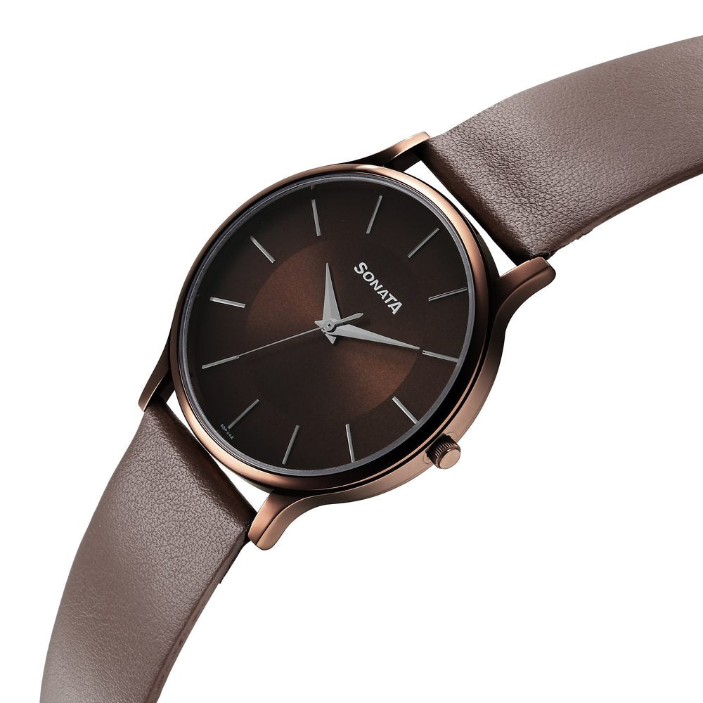 Sonata Aspire Quartz Analog Brown Dial Leather Strap Watch for Men image 2