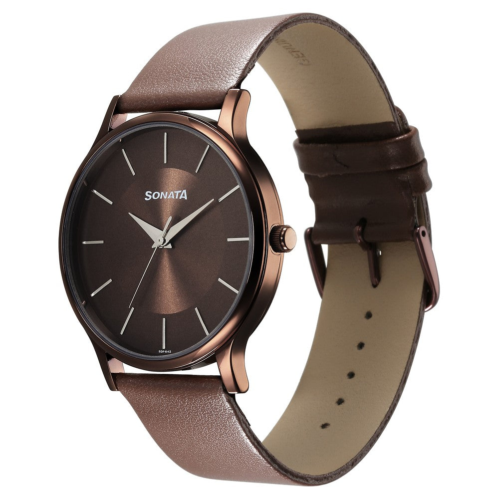 Sonata Aspire Quartz Analog Brown Dial Leather Strap Watch for Men image 3
