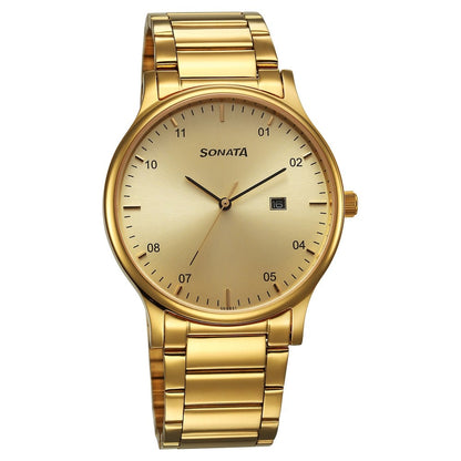 Sonata Quartz Analog with Date Champagne Dial Watch for Men image 1