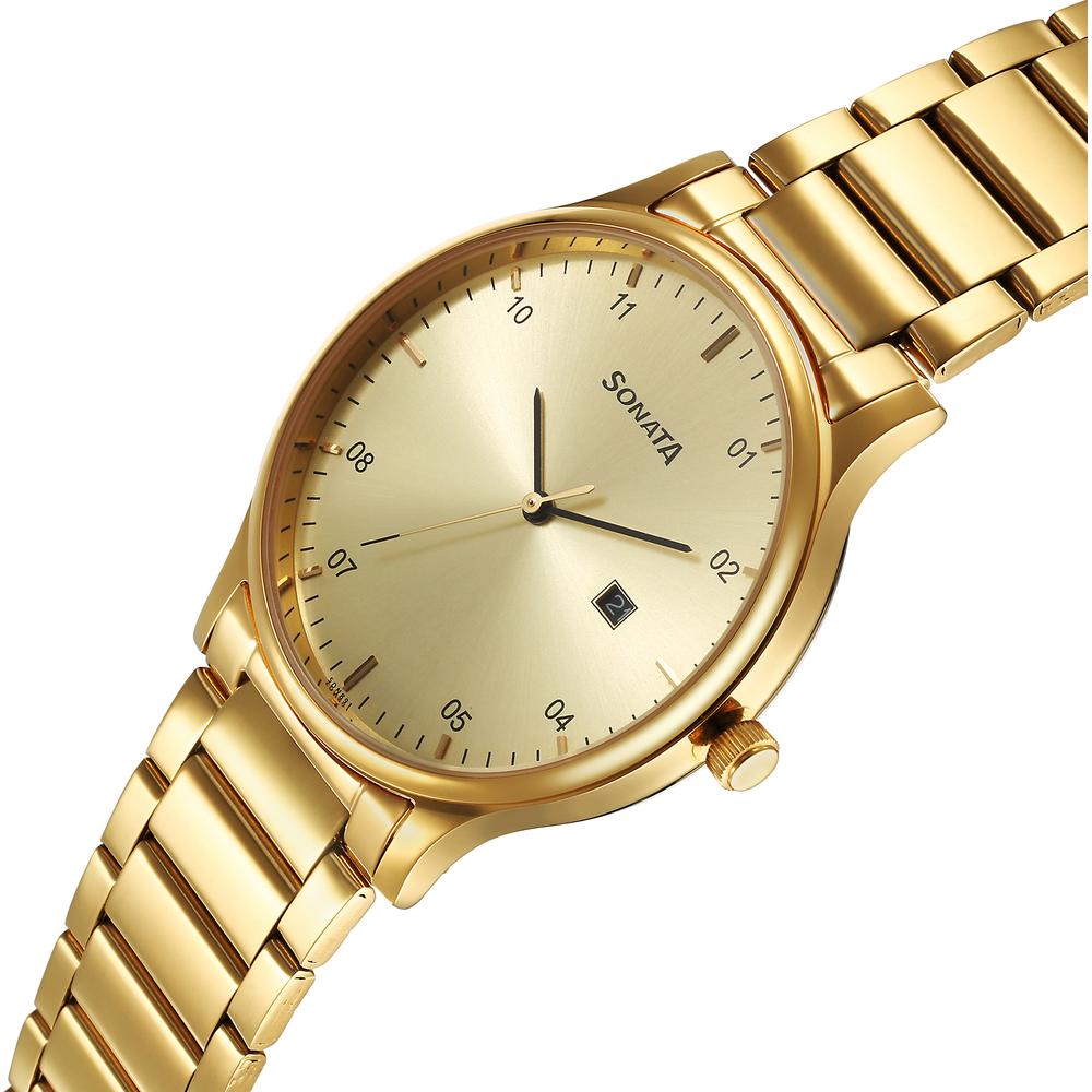 Sonata Quartz Analog with Date Champagne Dial Watch for Men image 3