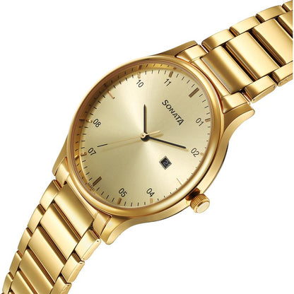 Sonata Quartz Analog with Date Champagne Dial Watch for Men image 3