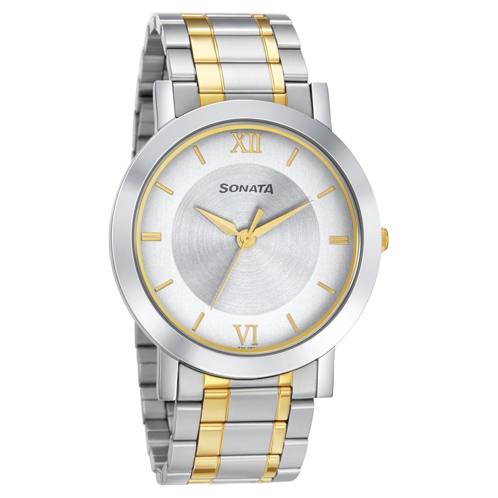 Sonata Quartz Analog with Date Silver Dial Stainless Steel Strap Watch for Men image 1