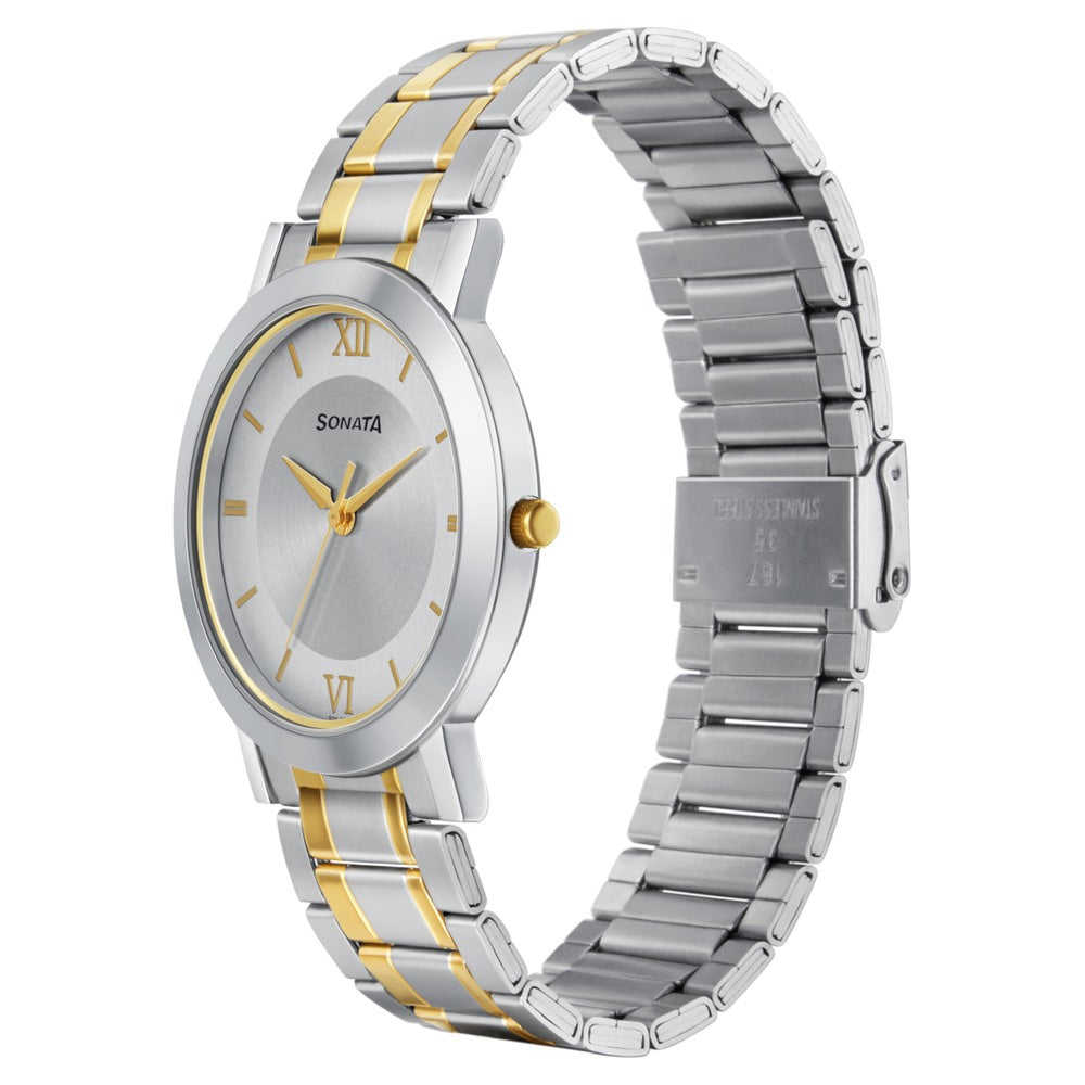 Sonata Quartz Analog with Date Silver Dial Stainless Steel Strap Watch for Men image 2