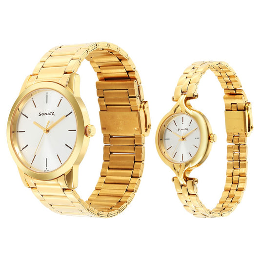 Sonata Quartz Analog Silver Dial Stainless Steel Strap Watch for Couple Style NU7712587040YM01 image 2
