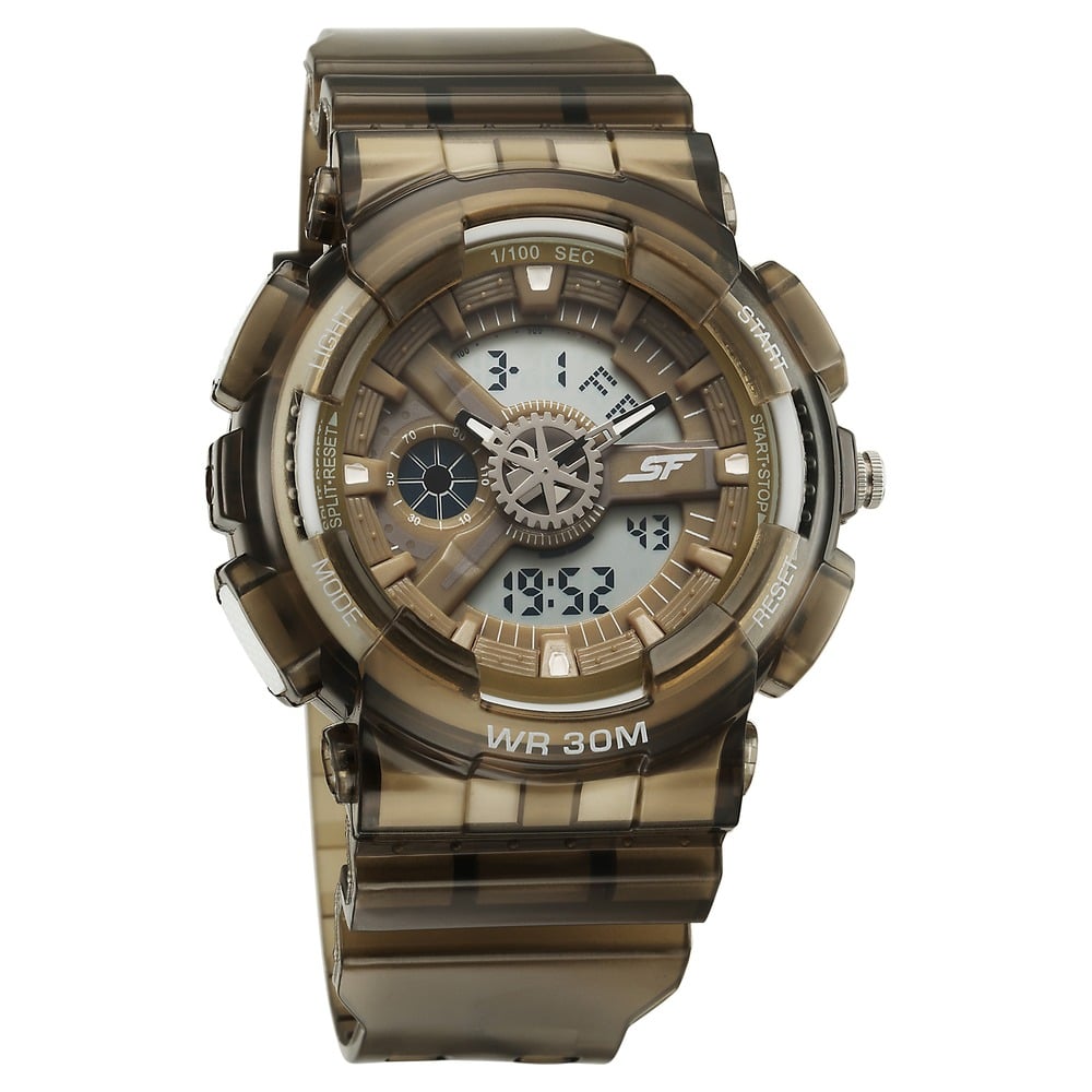 Sonata SF Spectra Quartz Digital Brown Dial Translucent Brown Polyether Strap Watch For Men image 1