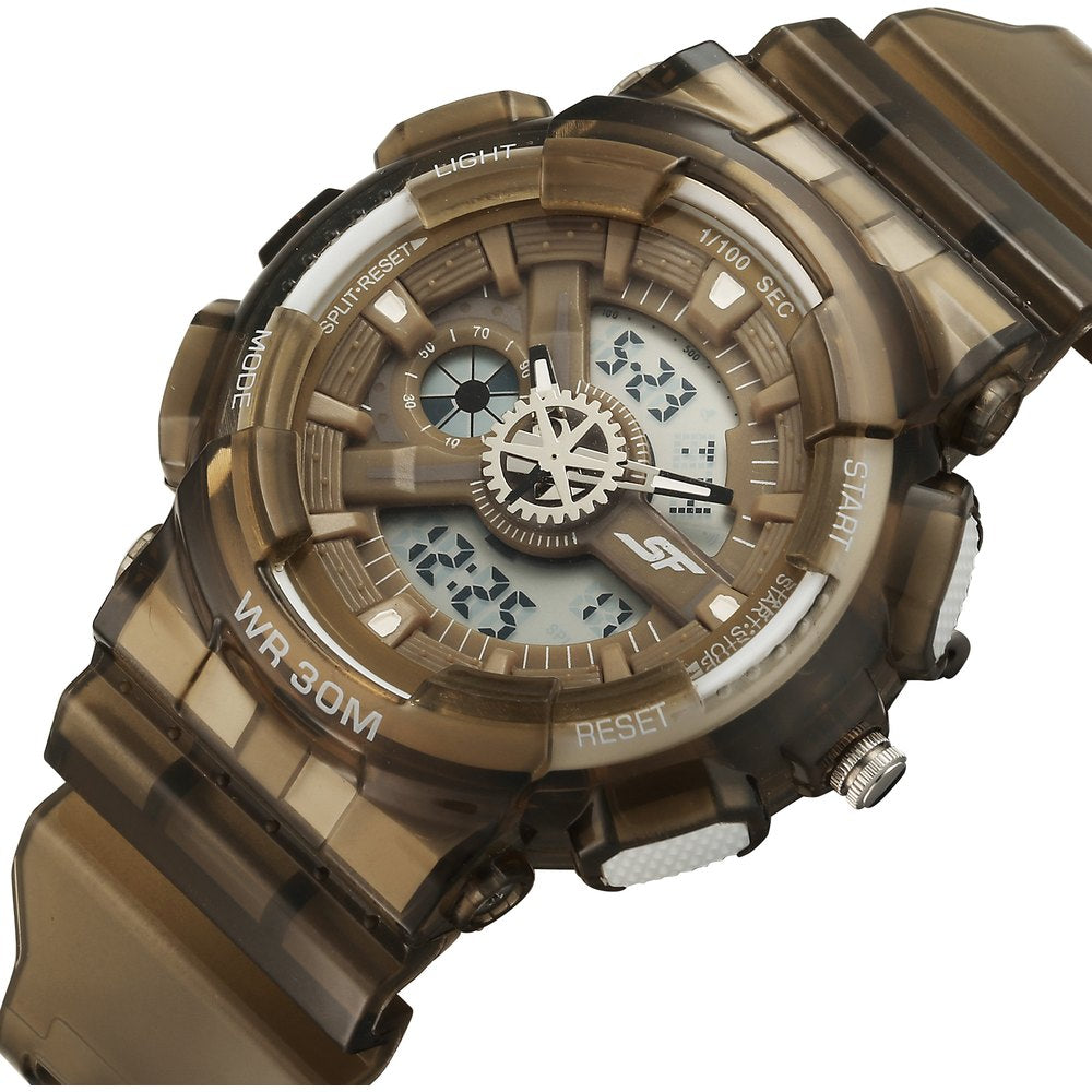 Sonata SF Spectra Quartz Digital Brown Dial Translucent Brown Polyether Strap Watch For Men image 3