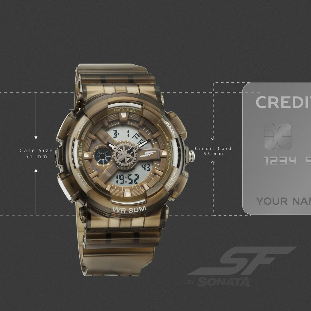 Sonata SF Spectra Quartz Digital Brown Dial Translucent Brown Polyether Strap Watch For Men image 4