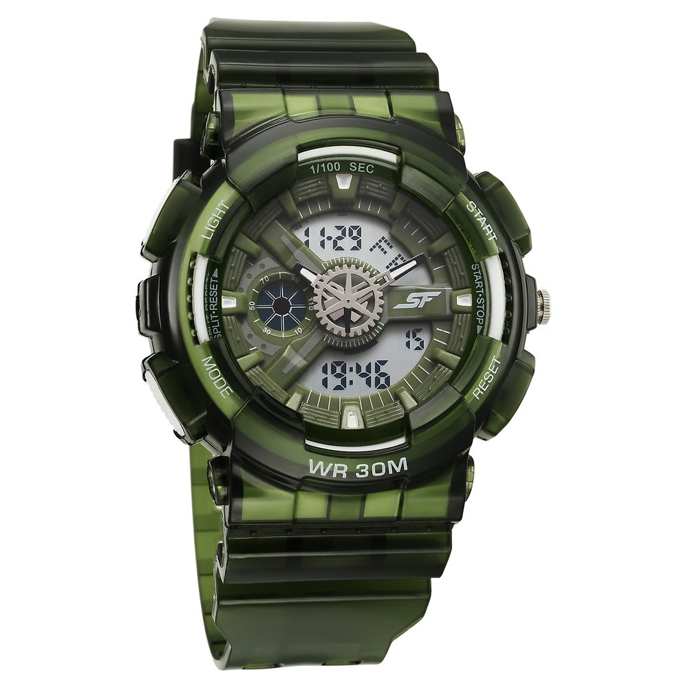 Sonata SF Spectra Quartz Digital Green Dial Translucent Green Polyether Strap Watch For Men image 1