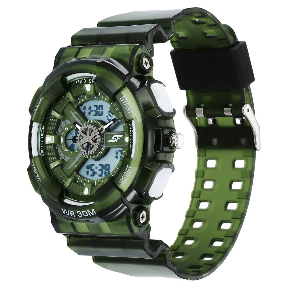 Sonata SF Spectra Quartz Digital Green Dial Translucent Green Polyether Strap Watch For Men image 2