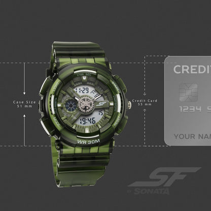 Sonata SF Spectra Quartz Digital Green Dial Translucent Green Polyether Strap Watch For Men image 4