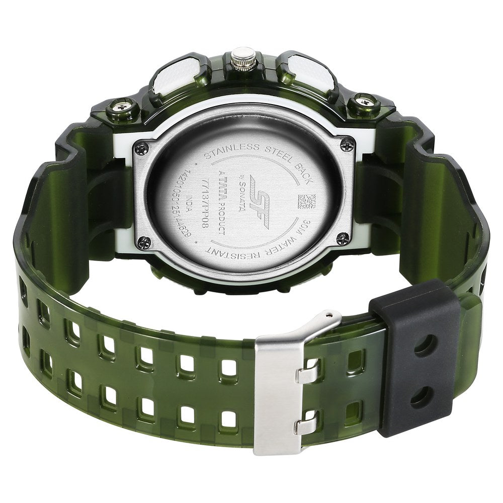 Sonata SF Spectra Quartz Digital Green Dial Translucent Green Polyether Strap Watch For Men image 5