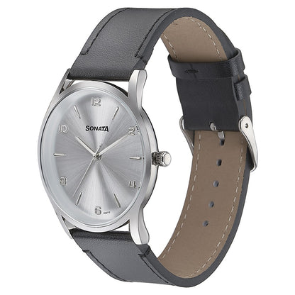 Sonata Quartz Analog Silver Dial Black Leather Strap Watch For Men image 4