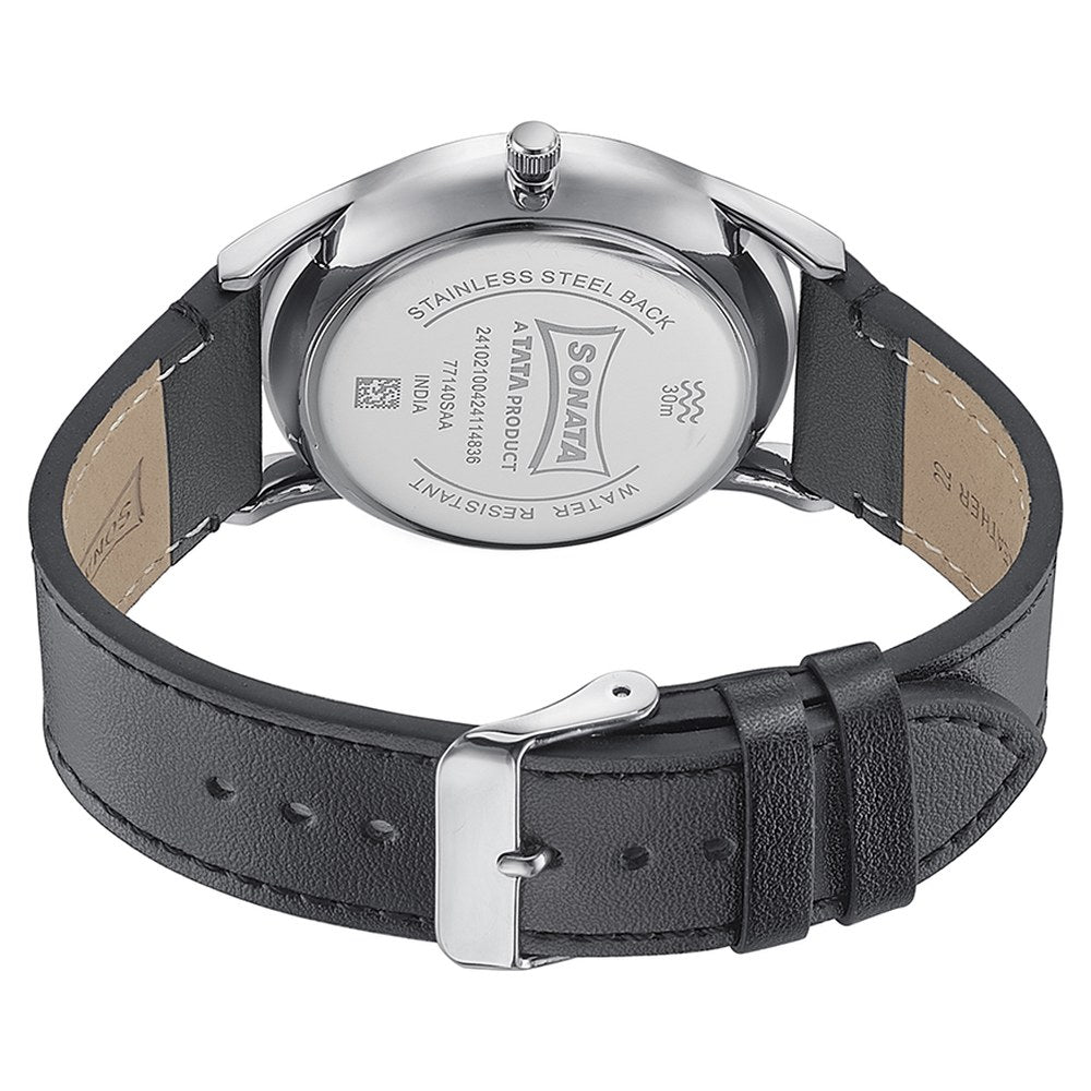 Sonata Quartz Analog Silver Dial Black Leather Strap Watch For Men image 6