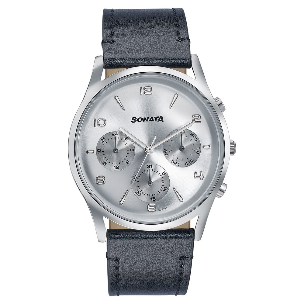 Sonata Wedding Edit Quartz Multifunction Silver Dial Leather Strap Watch For Men image 2