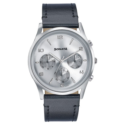 Sonata Wedding Edit Quartz Multifunction Silver Dial Leather Strap Watch For Men image 2