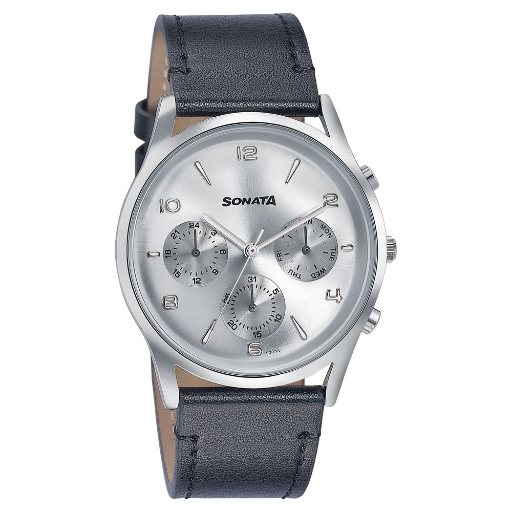 Sonata Wedding Edit Quartz Multifunction Silver Dial Leather Strap Watch For Men image 3