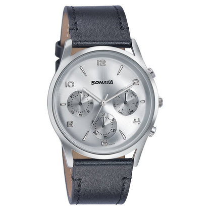 Sonata Wedding Edit Quartz Multifunction Silver Dial Leather Strap Watch For Men image 3