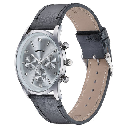 Sonata Wedding Edit Quartz Multifunction Silver Dial Leather Strap Watch For Men image 4