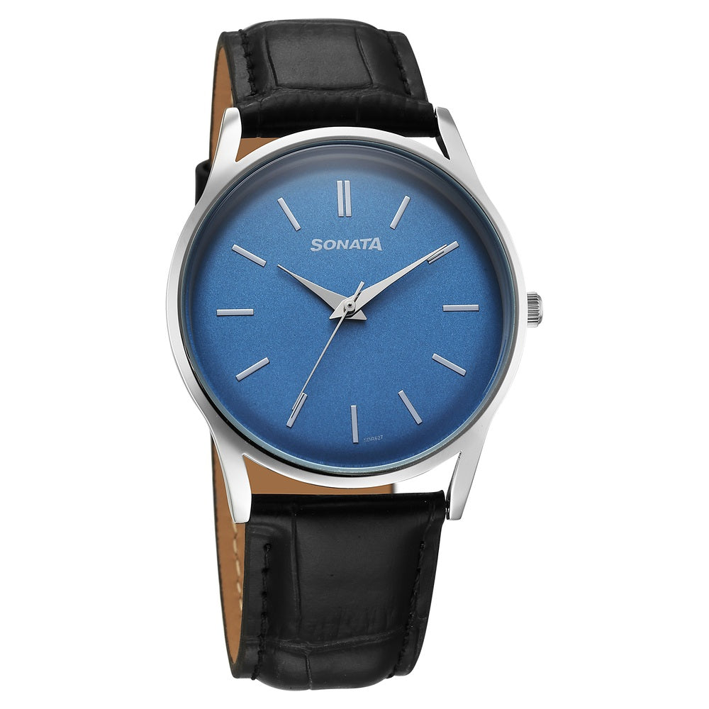 Sonata Eternia Quartz Analog Blue Dial Leather Strap Watch For Men image 1
