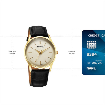 Sonata Eternia Quartz Analog Golden Dial Leather Strap Watch For Men image 4