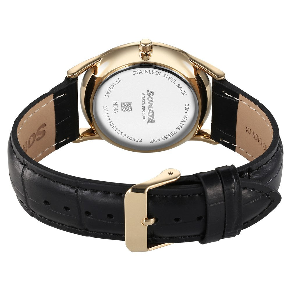 Sonata Eternia Quartz Analog Golden Dial Leather Strap Watch For Men image 5