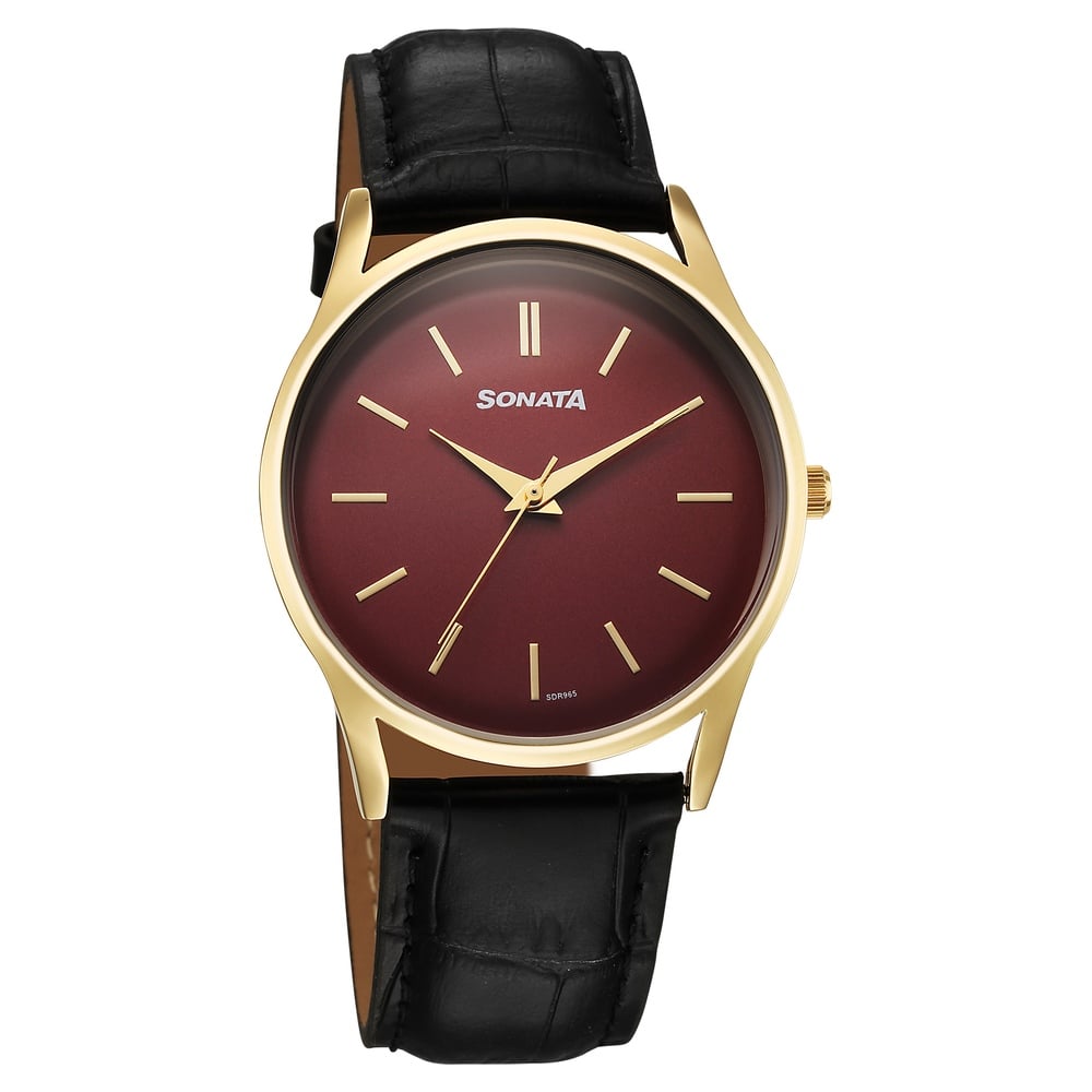 Sonata Eternia Quartz Analog Maroon Dial Leather Strap Watch For Men image 1