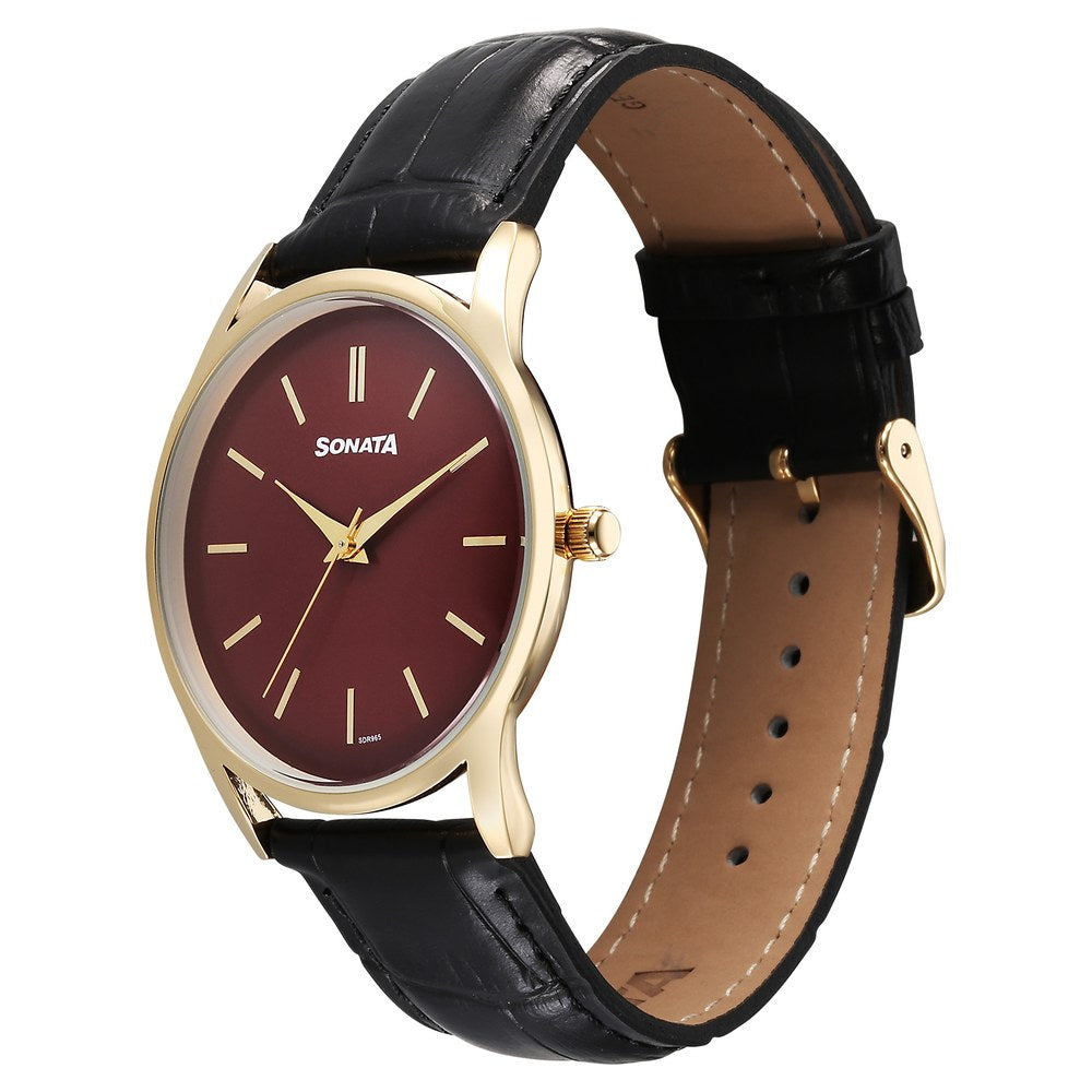 Sonata Eternia Quartz Analog Maroon Dial Leather Strap Watch For Men image 2
