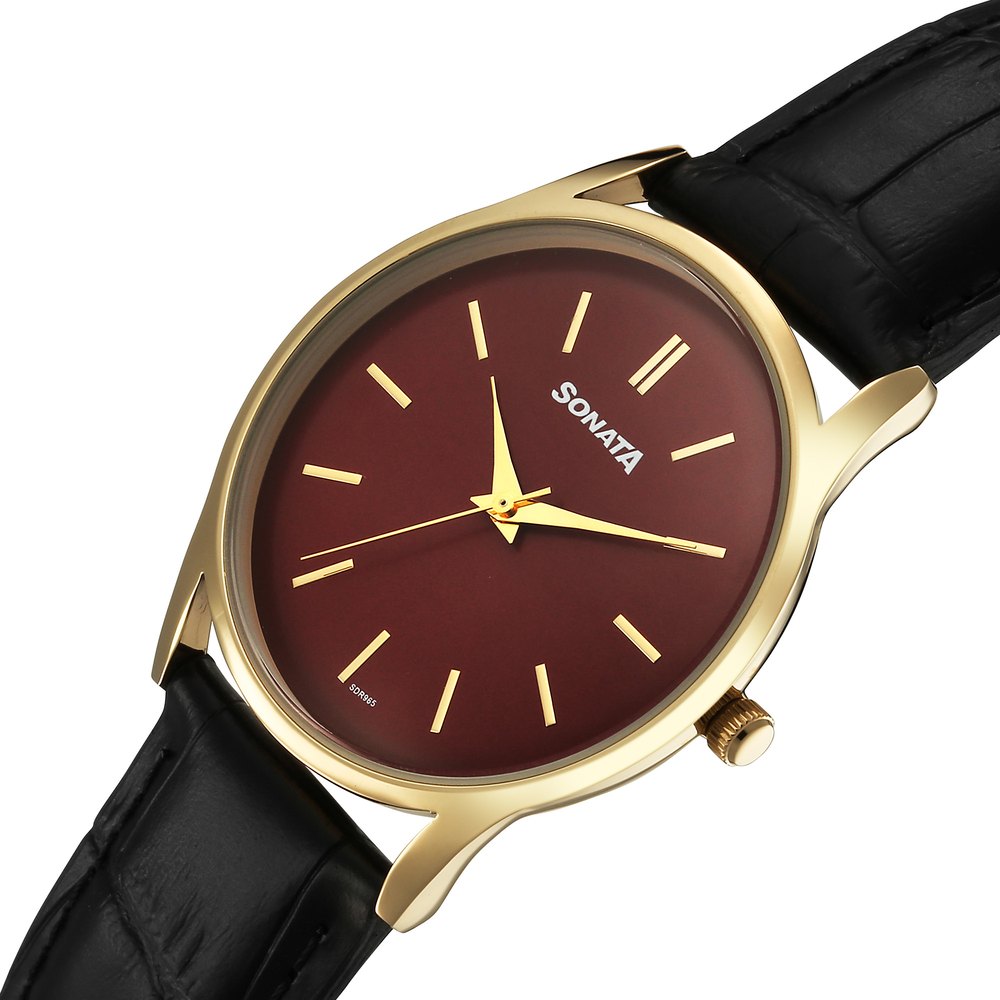 Sonata Eternia Quartz Analog Maroon Dial Leather Strap Watch For Men image 3