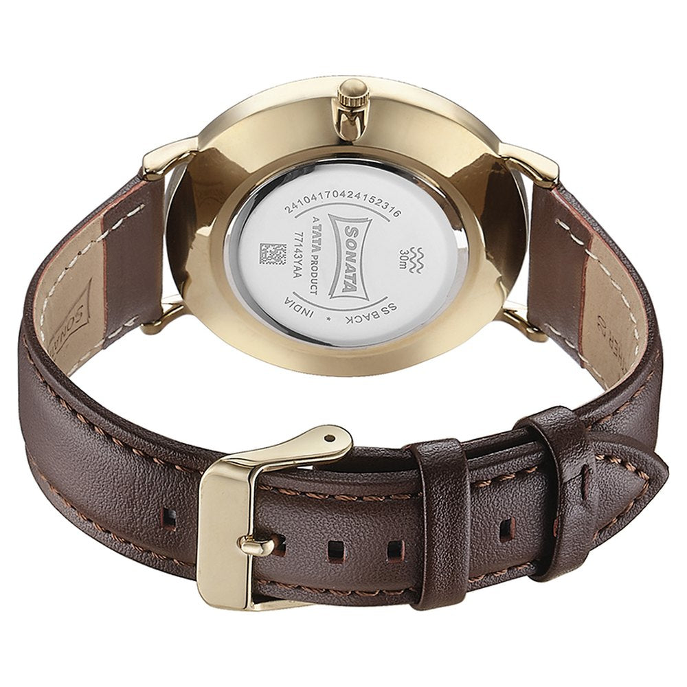 Sonata Quartz Analog White Dial Brown Leather Strap Watch For Men image 6