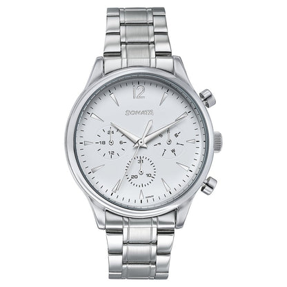 Sonata Wedding Edit Quartz Multifunction Silver Dial Stainless Steel Strap Watch For Men image 1