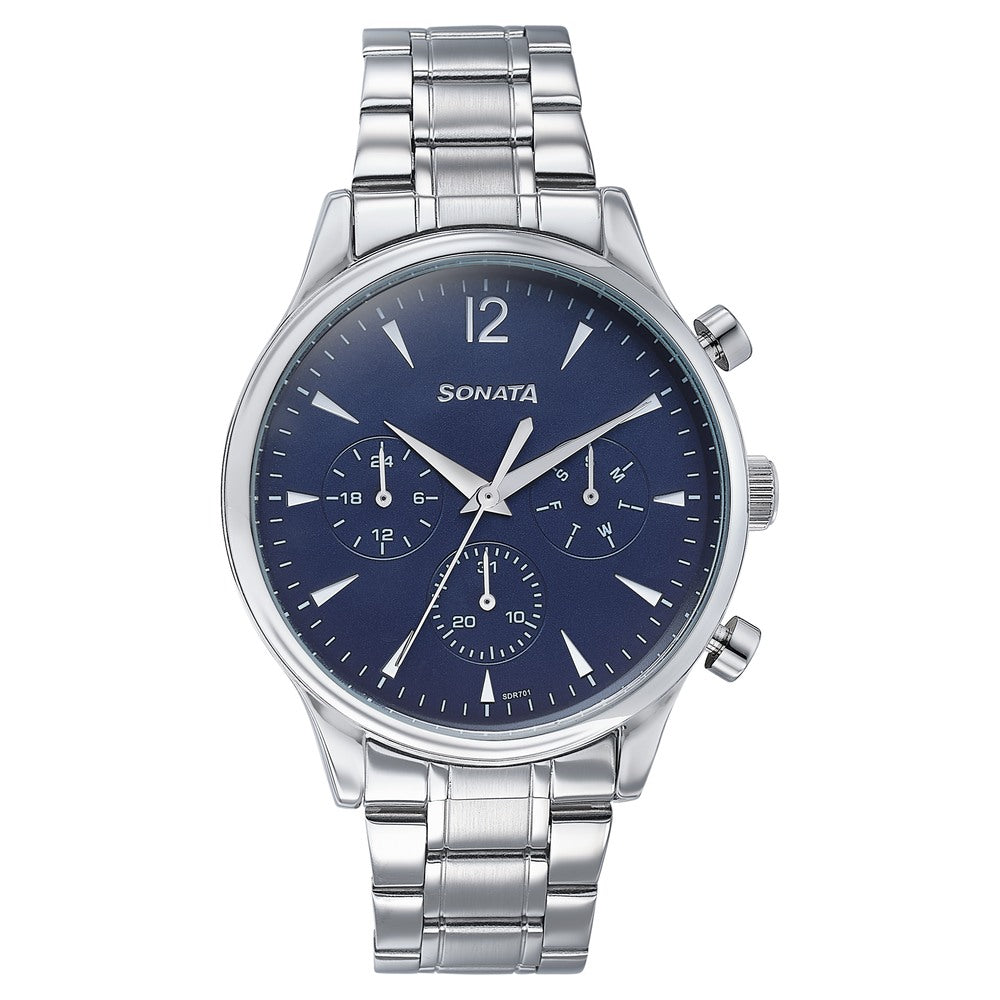 Sonata Wedding Edit Quartz Multifunction Blue Dial Stainless Steel Strap Watch For Men Style NU77146SM02 image 1