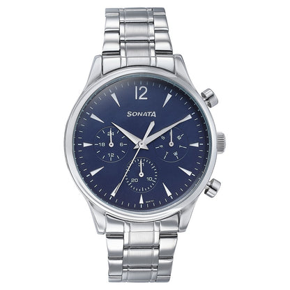 Sonata Wedding Edit Quartz Multifunction Blue Dial Stainless Steel Strap Watch For Men Style NU77146SM02 image 1