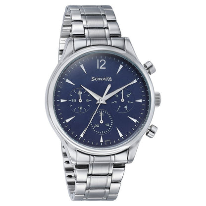 Sonata Wedding Edit Quartz Multifunction Blue Dial Stainless Steel Strap Watch For Men Style NU77146SM02 image 3