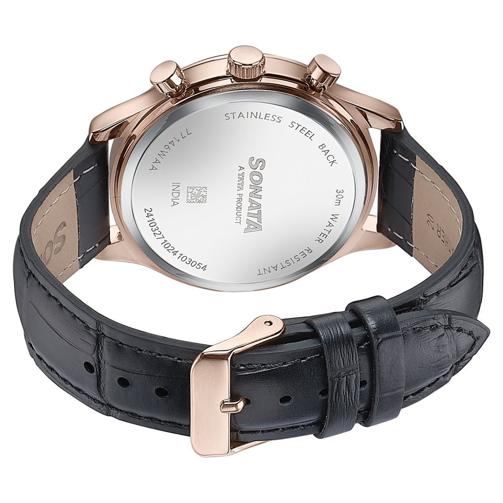 Sonata Wedding Edit Quartz Multifunction Black Dial Leather Strap Watch For Men image 6