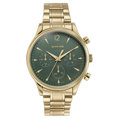 Sonata Wedding Edit Quartz Multifunction Green Dial Stainless Steel Strap Watch For Men image 2