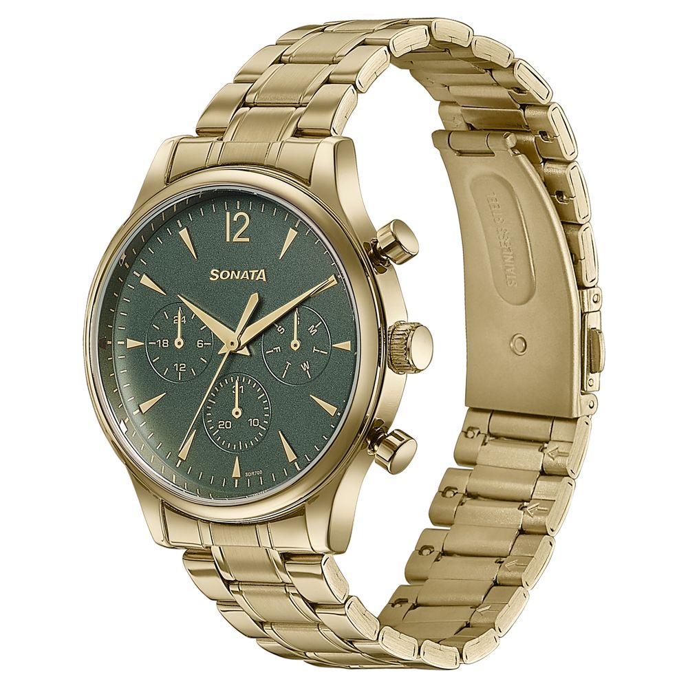 Sonata Wedding Edit Quartz Multifunction Green Dial Stainless Steel Strap Watch For Men image 4